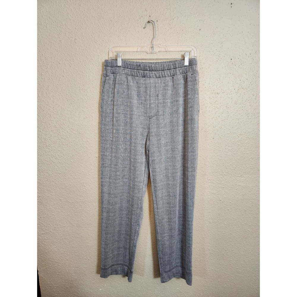 A New Day Womens M Grey Glen Plaid Elastic Waist Pull On Straight Leg Trousers